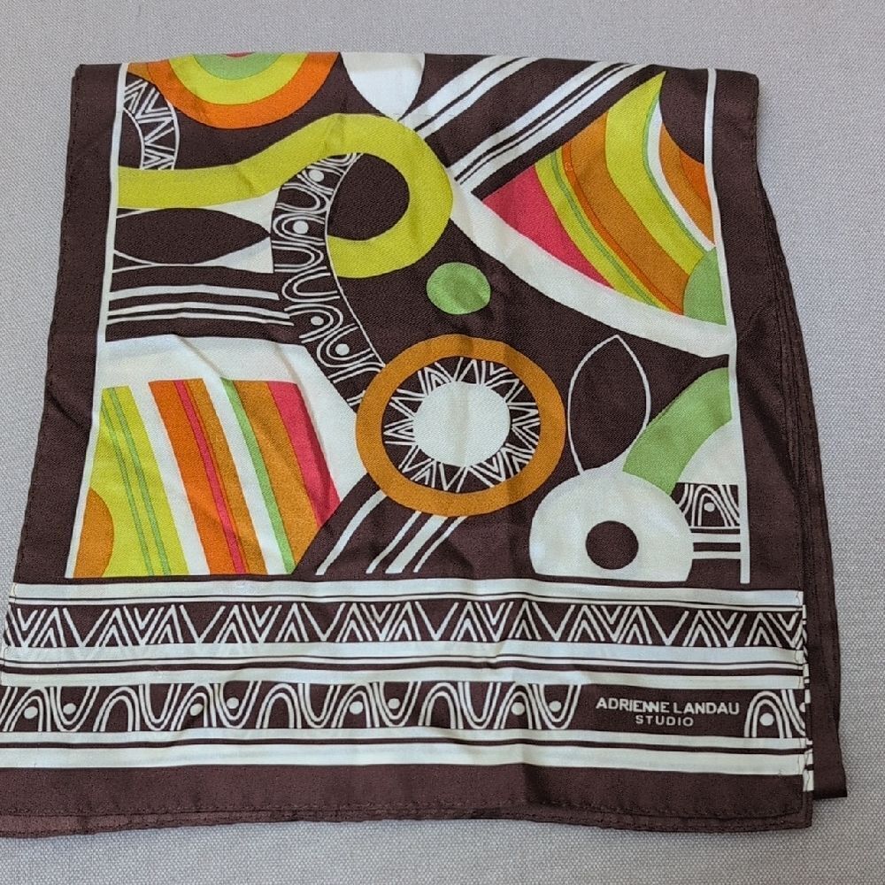 Adrienne Landau Brown and Orange Geometric Scarf MCM